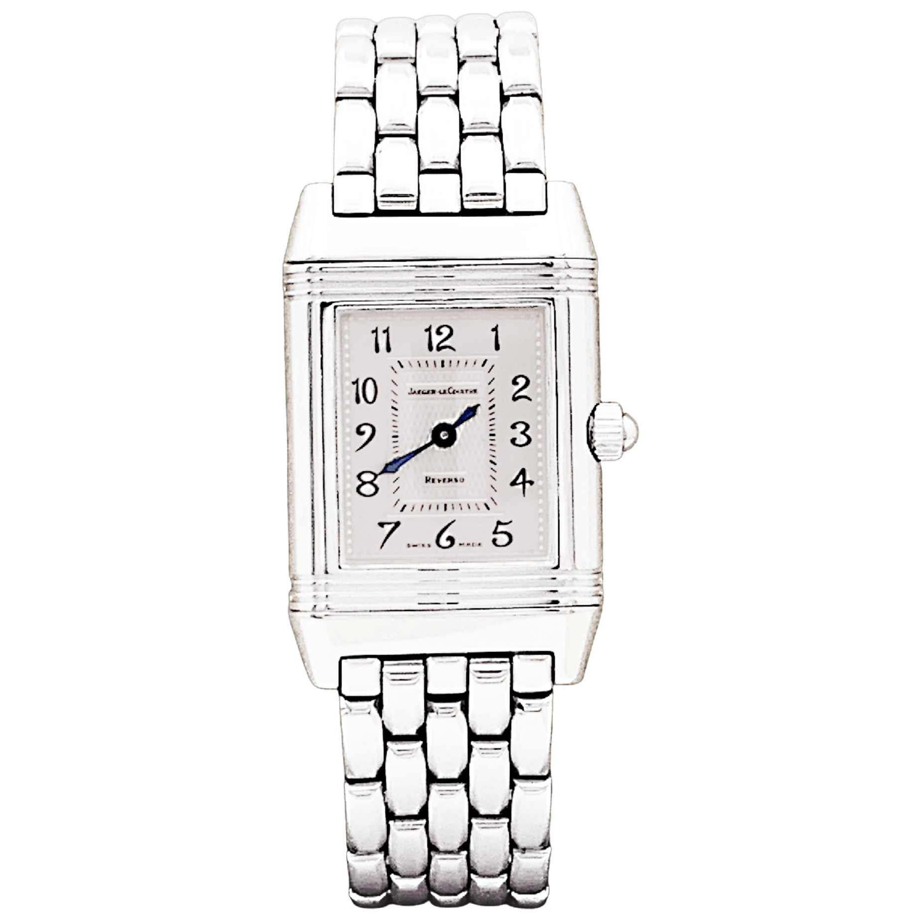 Montre Jaeger Lecoultre, "Reverso", acier et diamants.