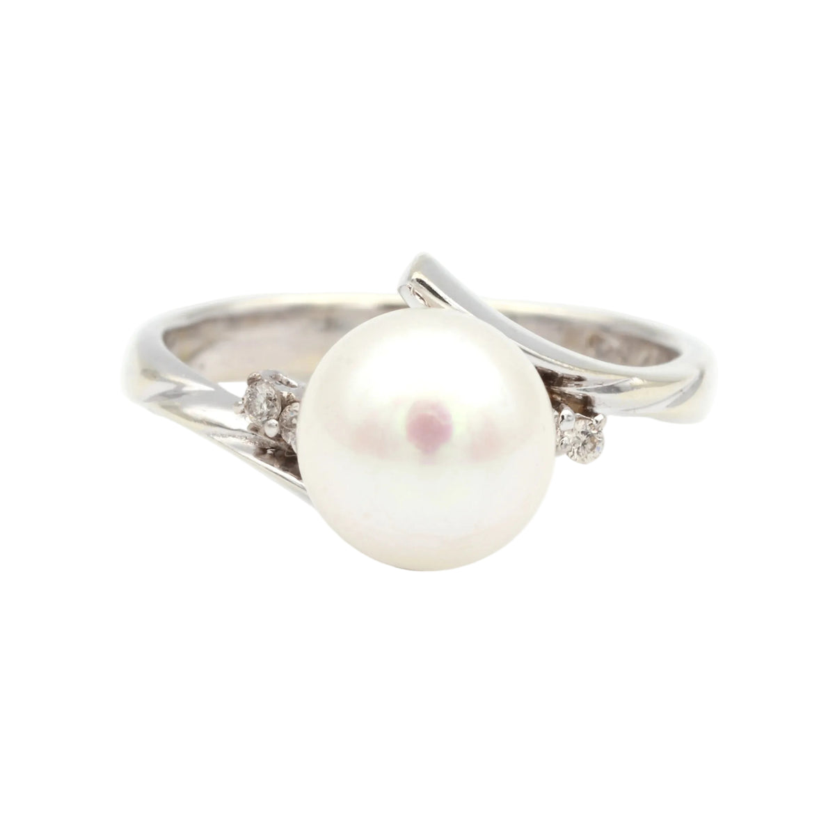 Bague Solitaire en or blanc, perle et diamants
