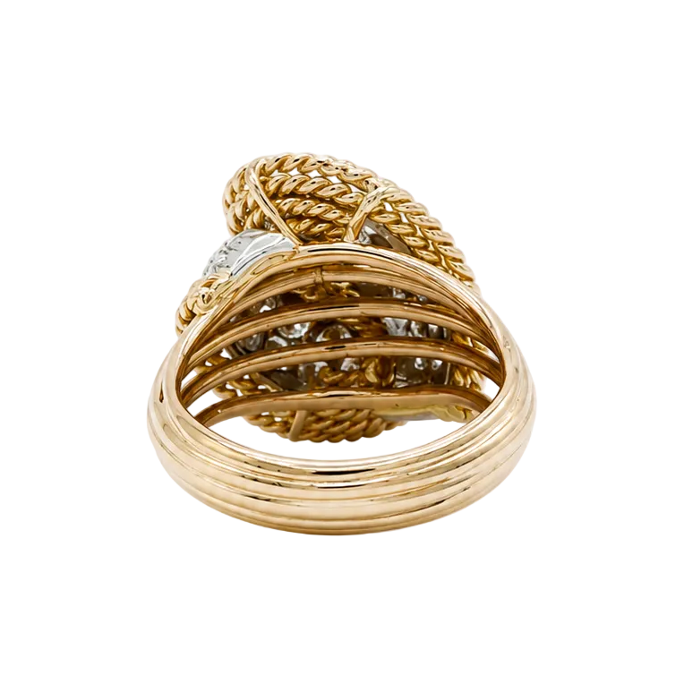 Bague Cocktail en or jaune, platine et diamants
