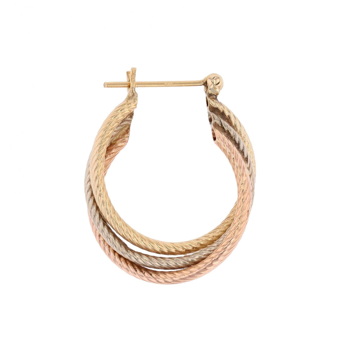 Mono boucle d'oreille Créole en or blanc, or jaune et or rose