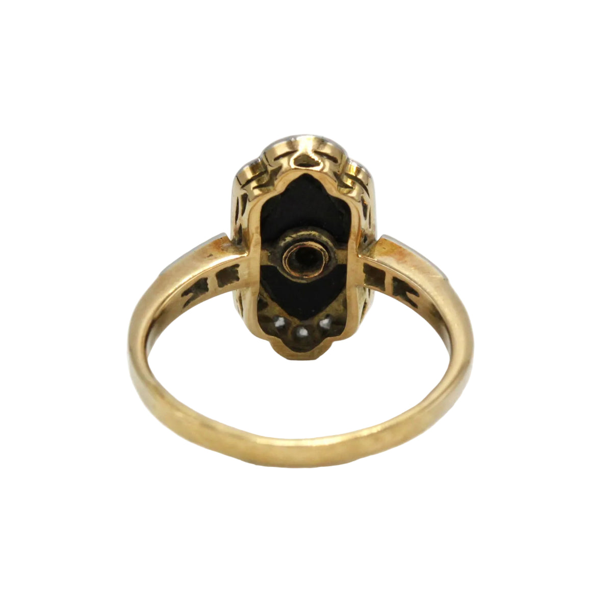 Bague en or jaune, platine, onyx et diamants