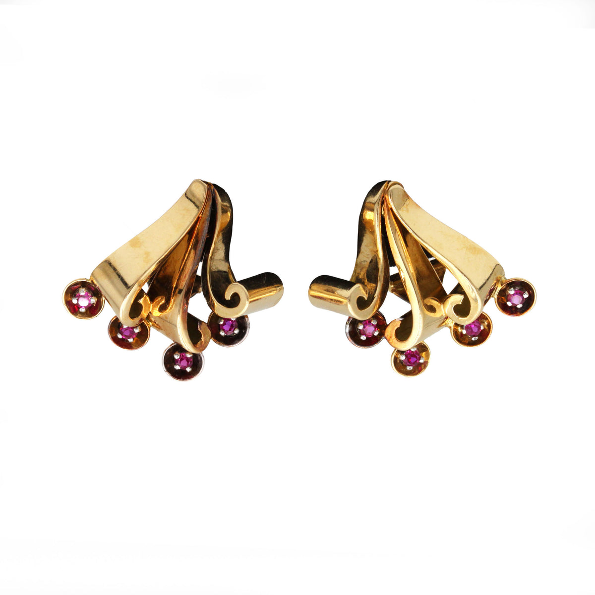 Boucles d'oreilles Clips en or jaune, platine et rubis