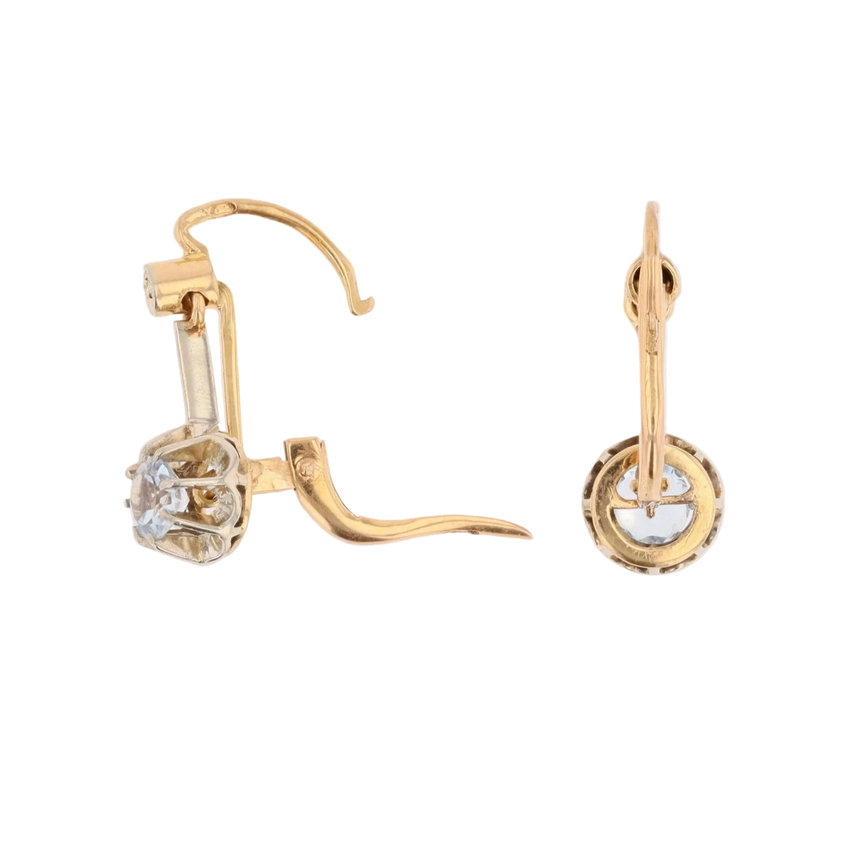 Boucles d'oreilles Dormeuses en or jaune, platine et aigues-marines
