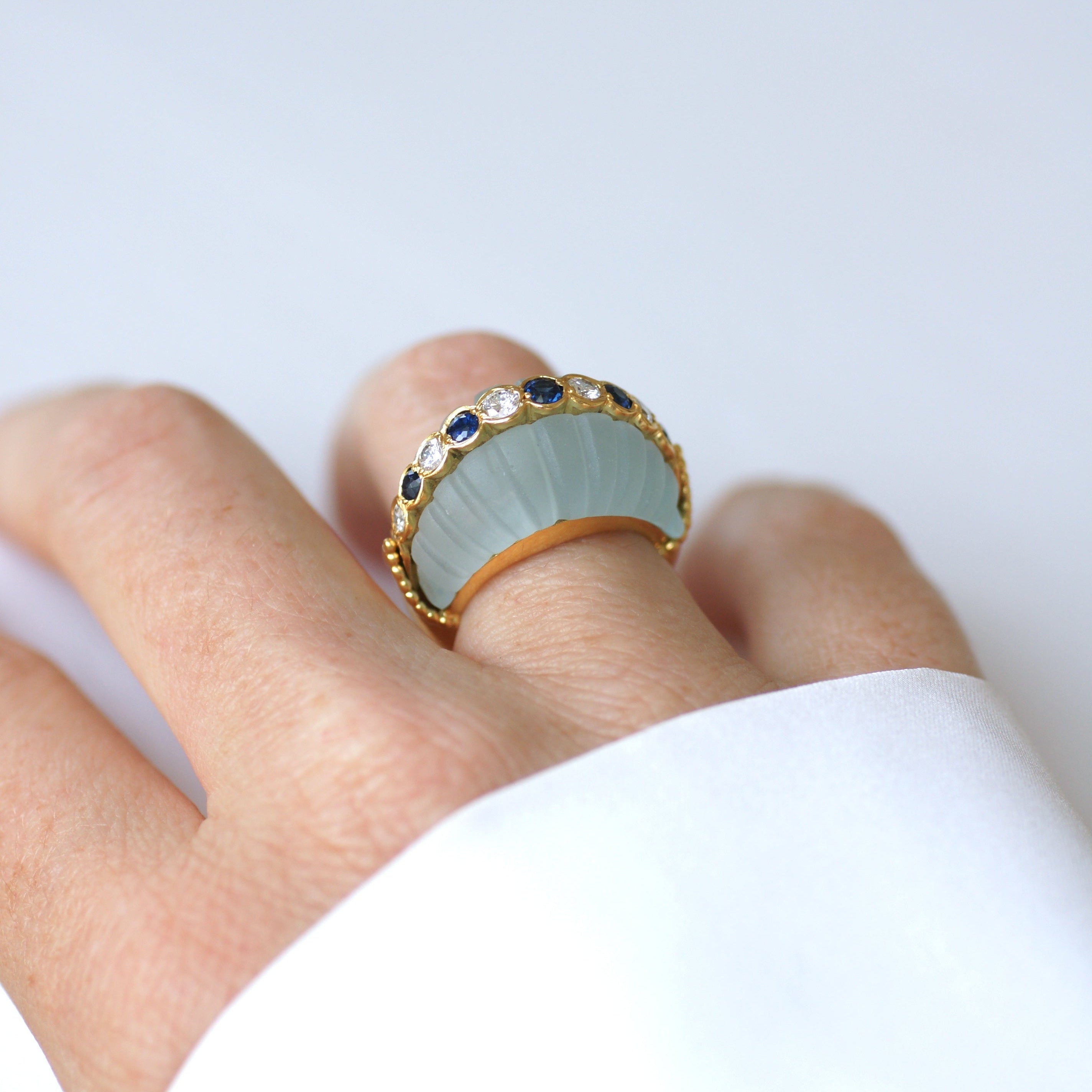 Bague Dôme JEAN & PIERRE BELLIN en or jaune, aigue-marine, saphirs et diamants