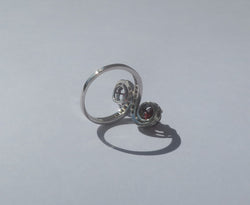 Bague Toi et Moi tourbillons XIXe Grenats Diamants Platine