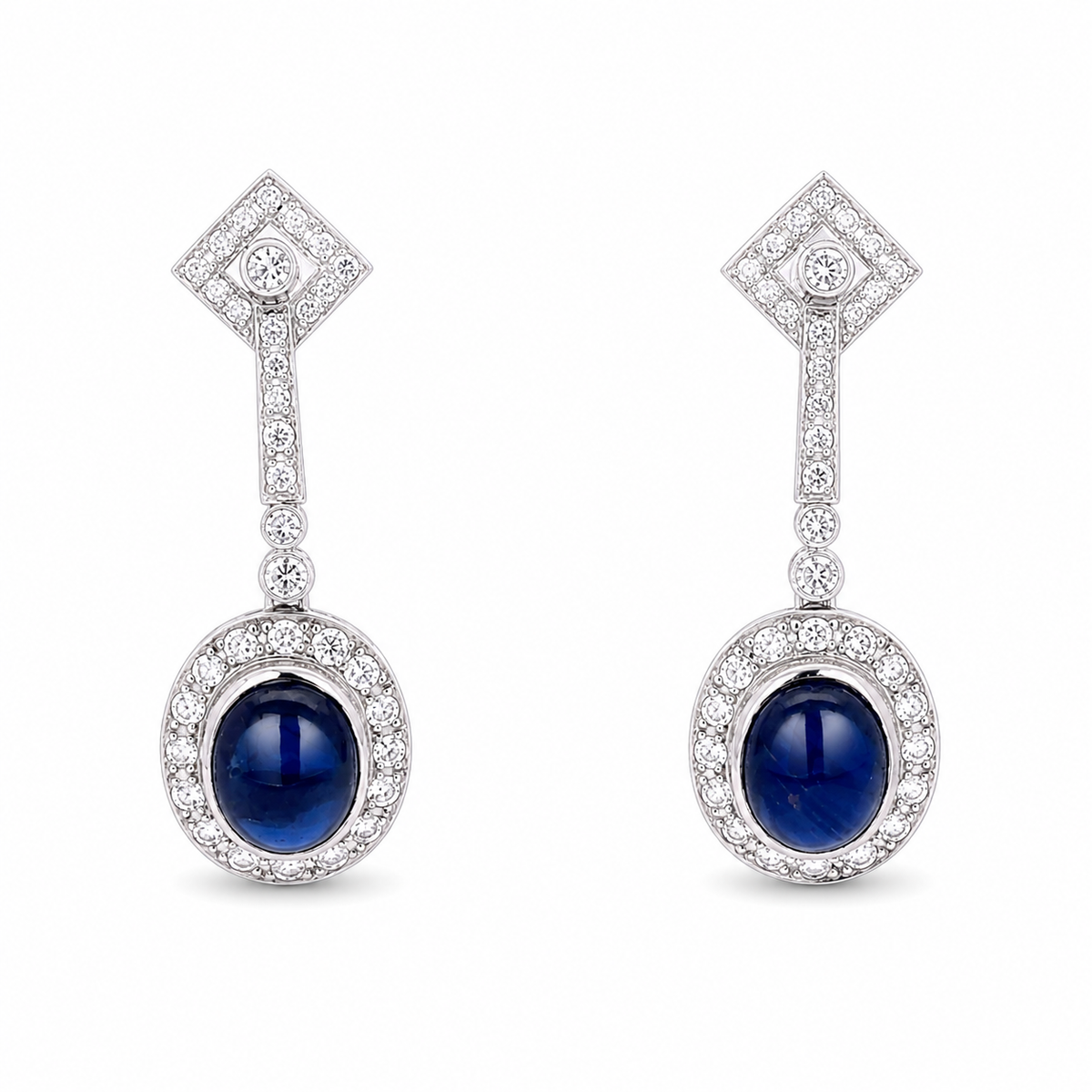 Boucles d'oreilles Pendantes en platine, saphirs et diamants