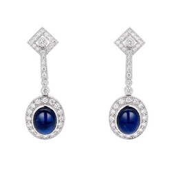 Boucles d'oreilles Pendantes en platine, saphirs et diamants
