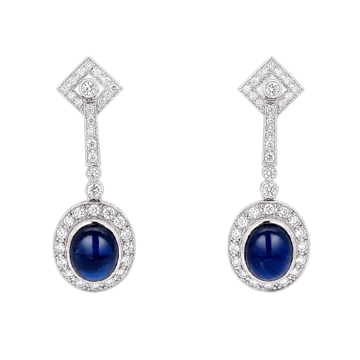 Boucles d'oreilles Pendantes en platine, saphirs et diamants