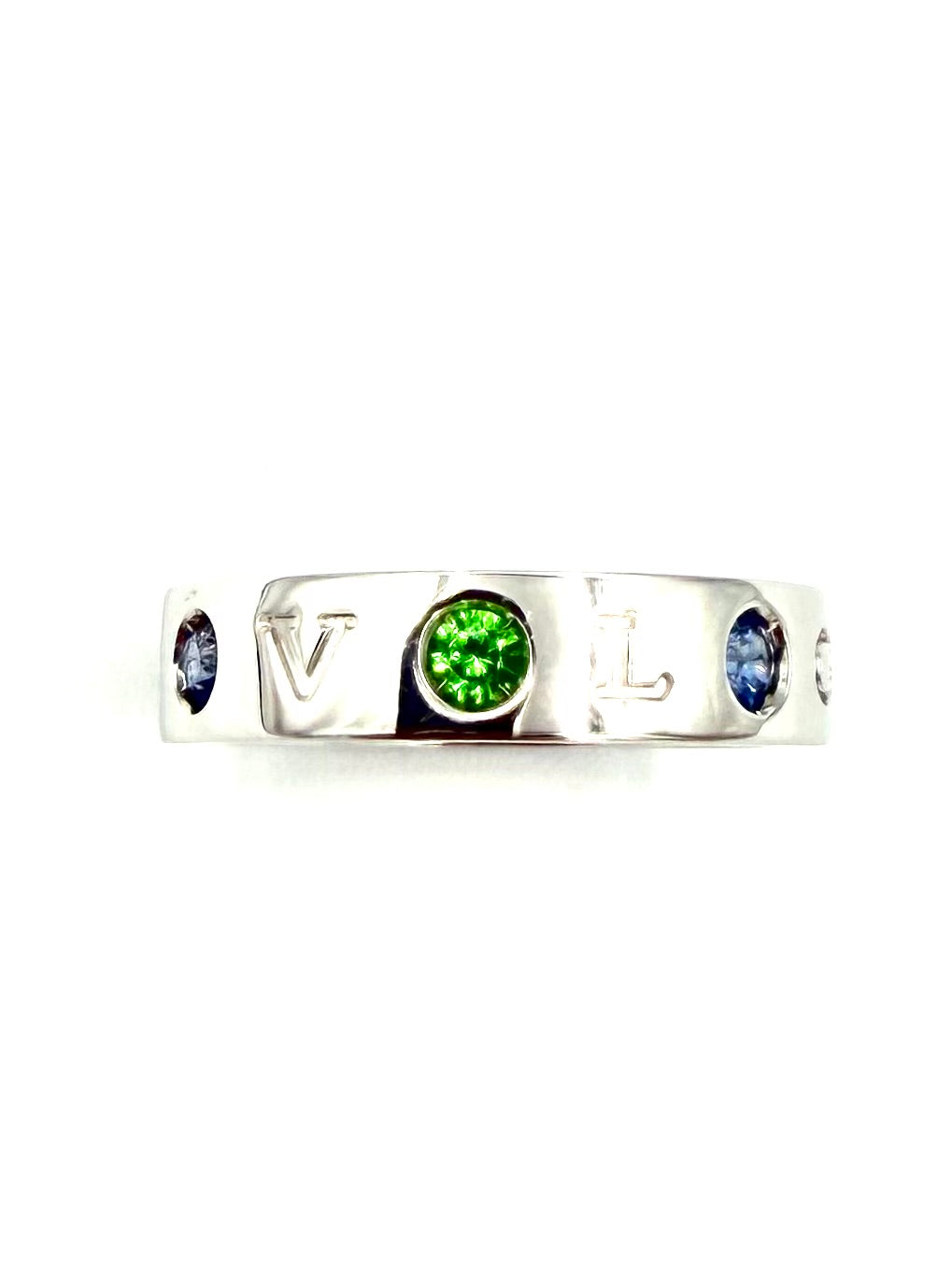 Bague Alliance BULGARI Roman Sorbet en or blanc, grenats, saphirs et diamant