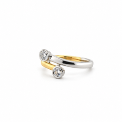 Bague Toi & Moi en or jaune, platine et diamants
