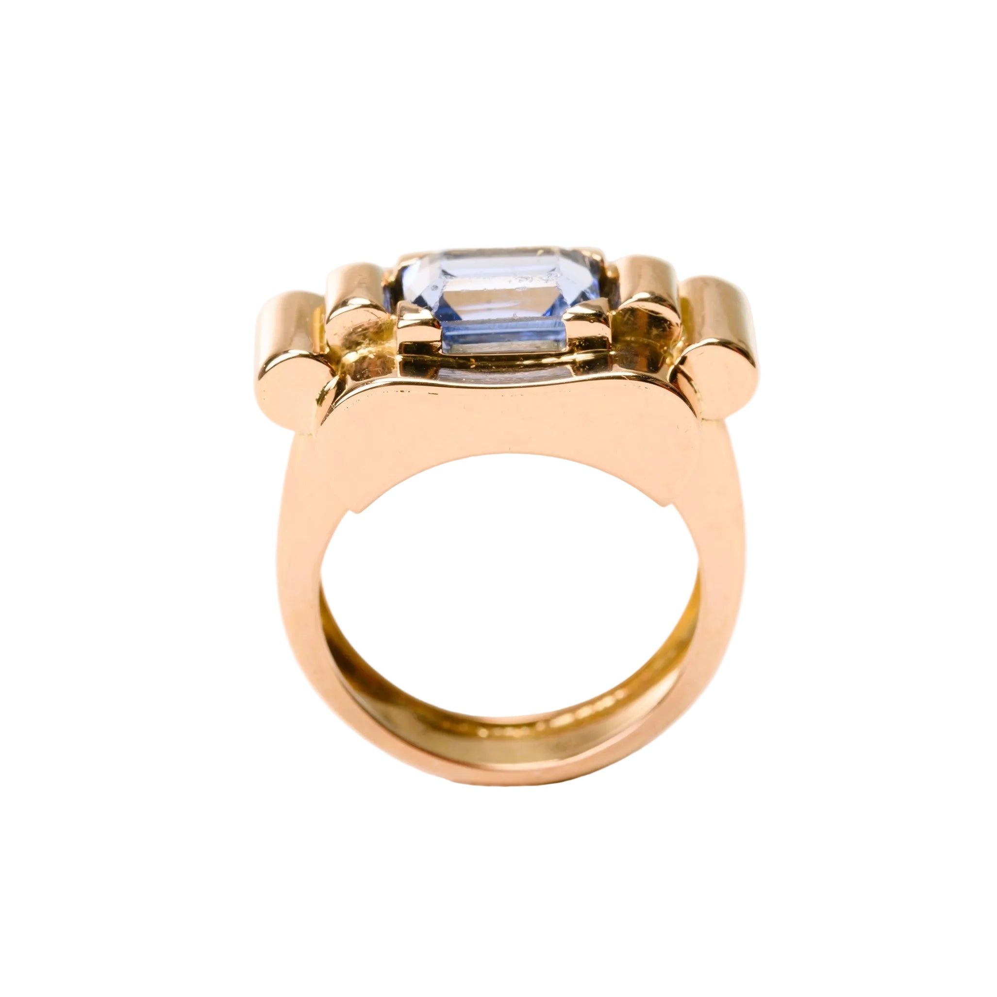 Bague Tank en or rose et spinelle bleu