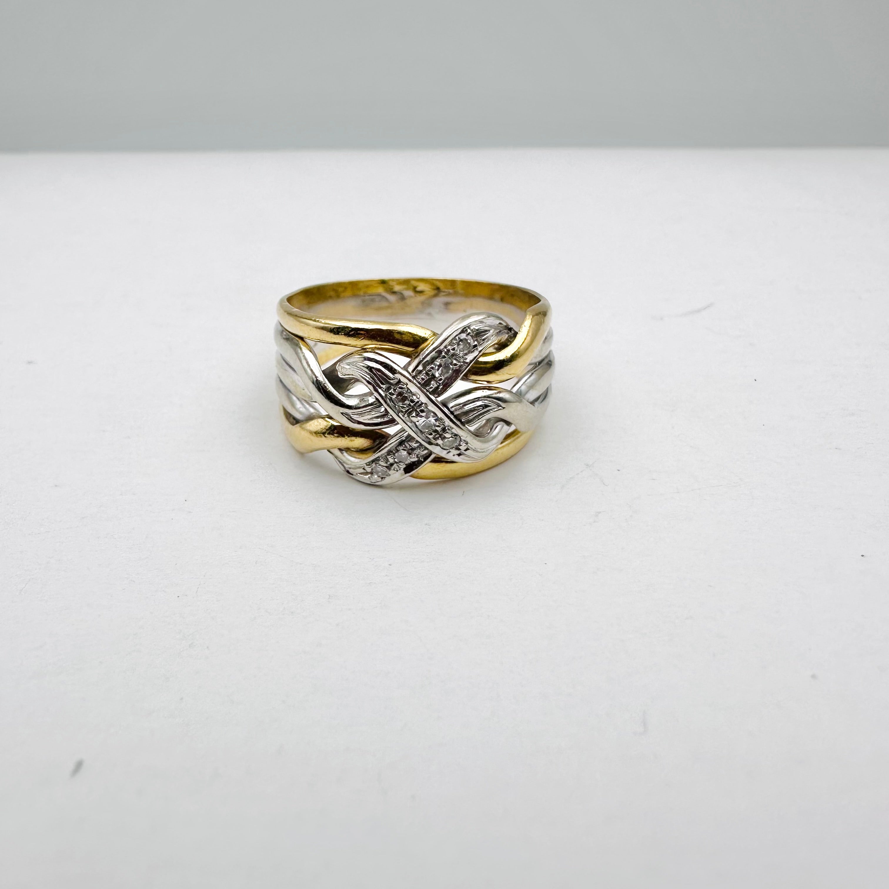 Bague Bandeau en or jaune, or blanc et diamants