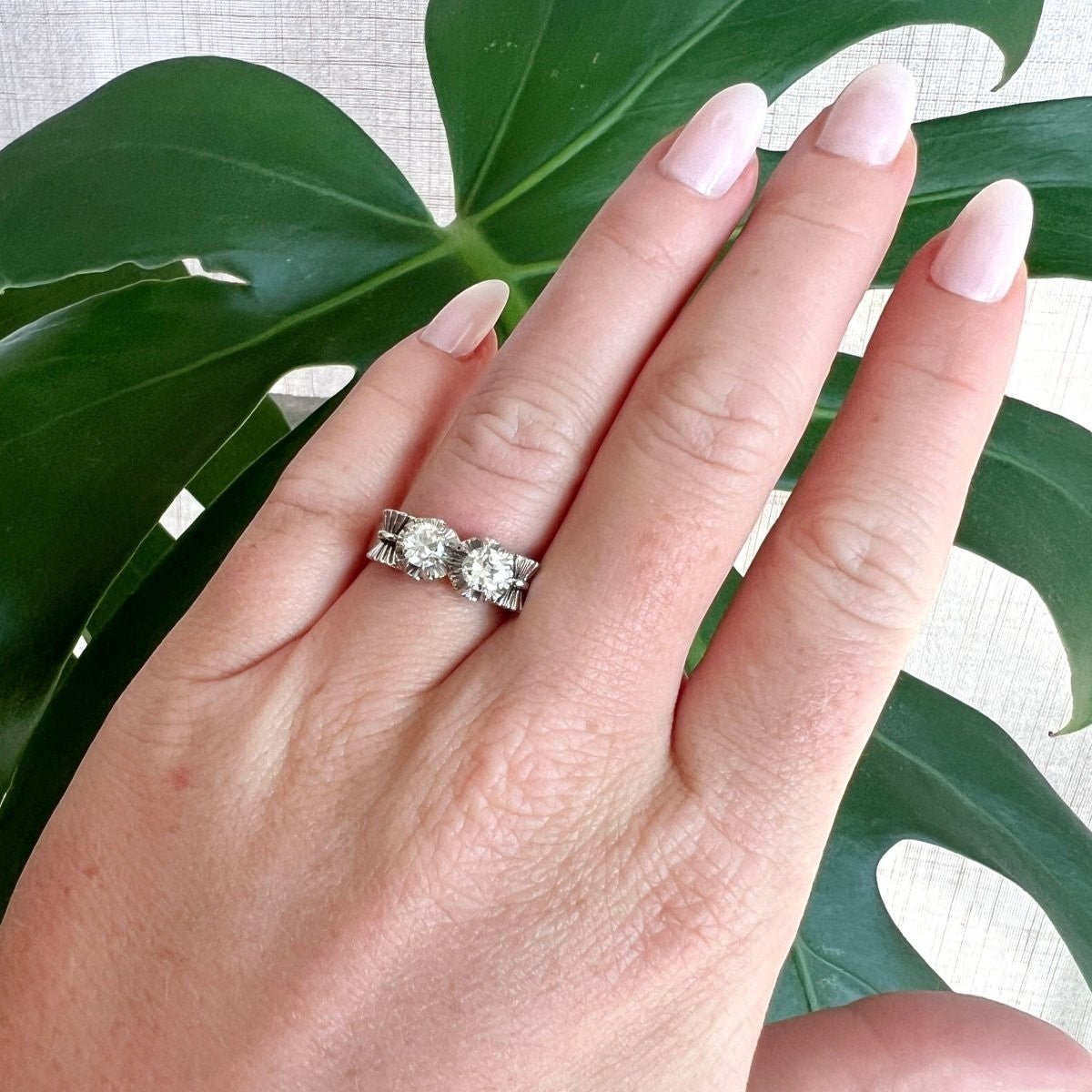 Bague Toi & Moi en or blanc, platine et diamants