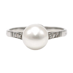 Bague Solitaire en or blanc, perle et diamants