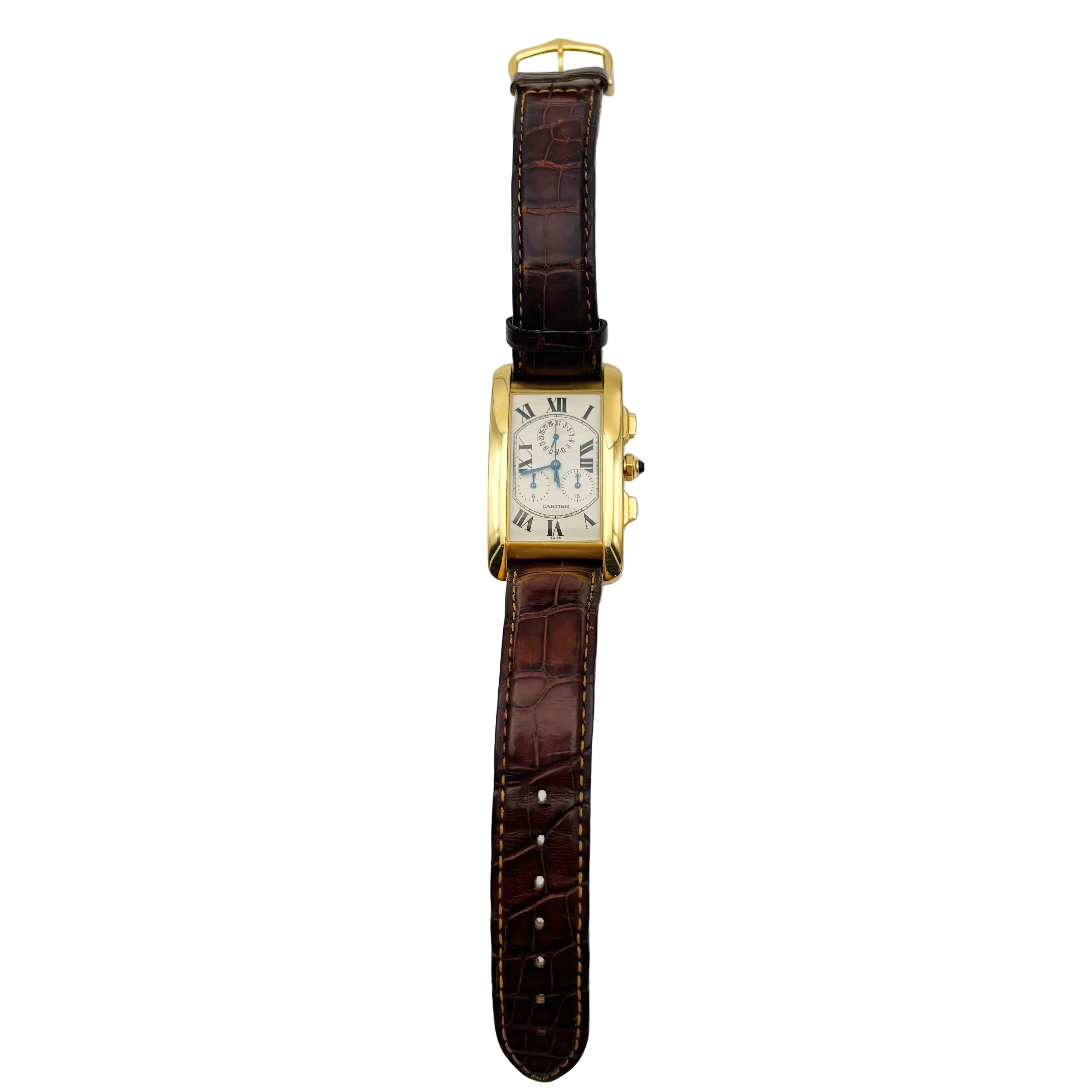 Montre CARTIER "Tank Américaine Chronoflex" en or jaune et cuir