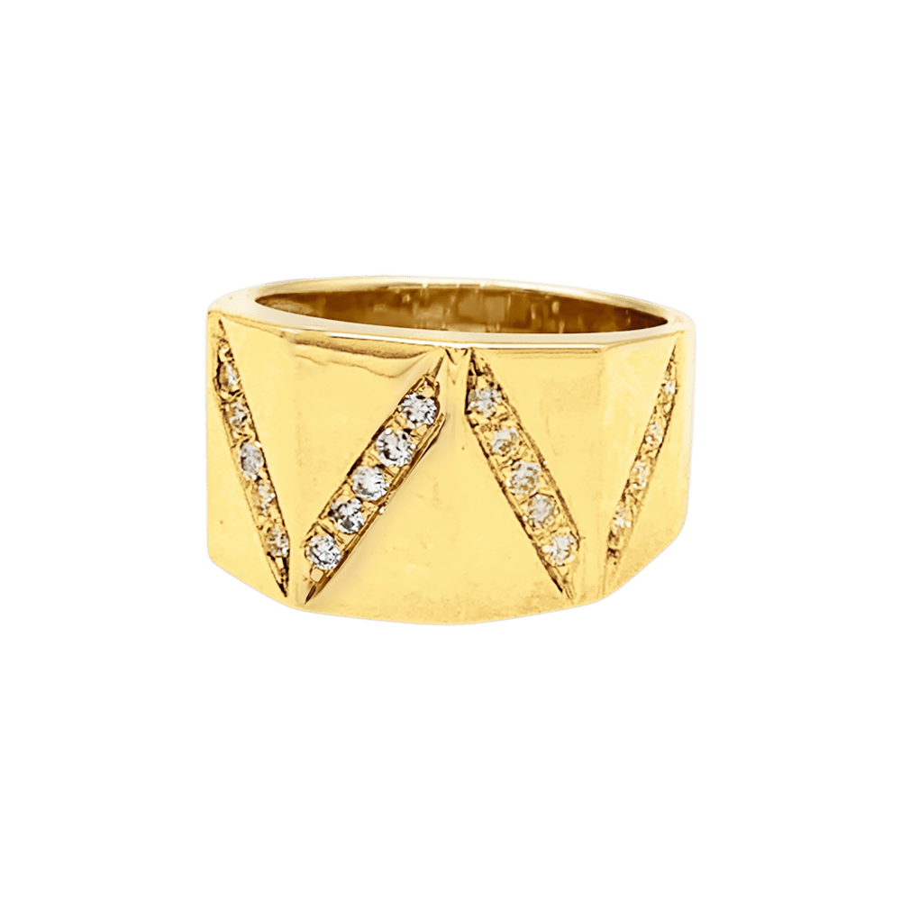 Bague or jaune et lignes de diamants.