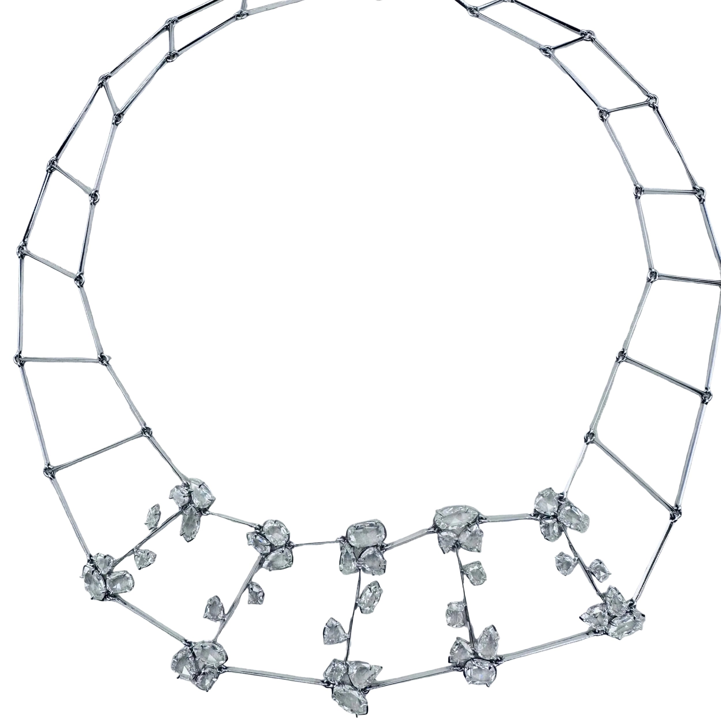 Collier plastron en or blanc et diamants taille rose