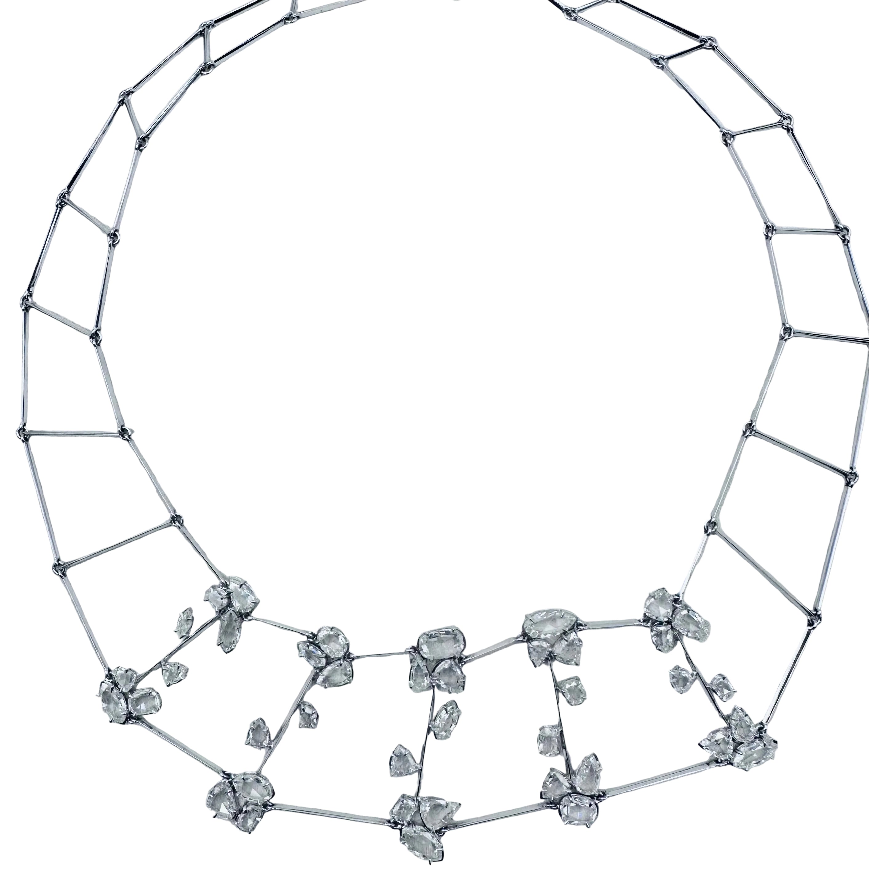 Collier plastron en or blanc et diamants taille rose