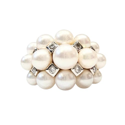 Bague Cocktail Pearl Moon en or jaune, perles et diamants