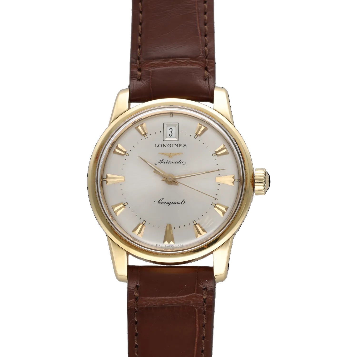 Montre LONGINES "Conquest Heritage" en or jaune et cuir