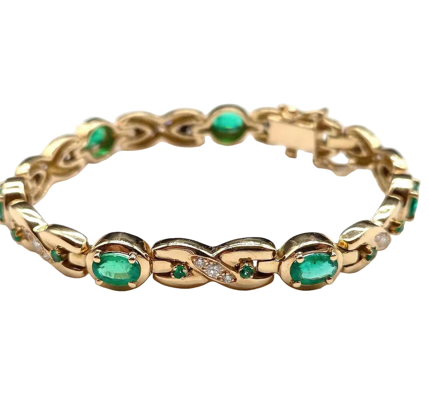 Bracelet Ligne en or jaune, émeraudes et diamants