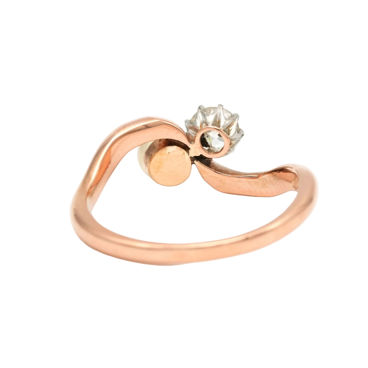 Bague Toi & Moi en or rose, perle et diamant