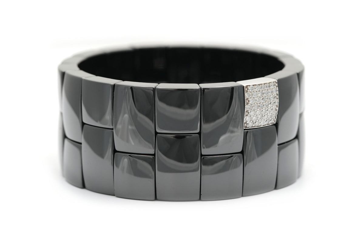 Bracelet Manchette en or blanc, céramique et diamants