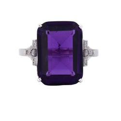 Bague Solitaire en platine, améthyste et diamants
