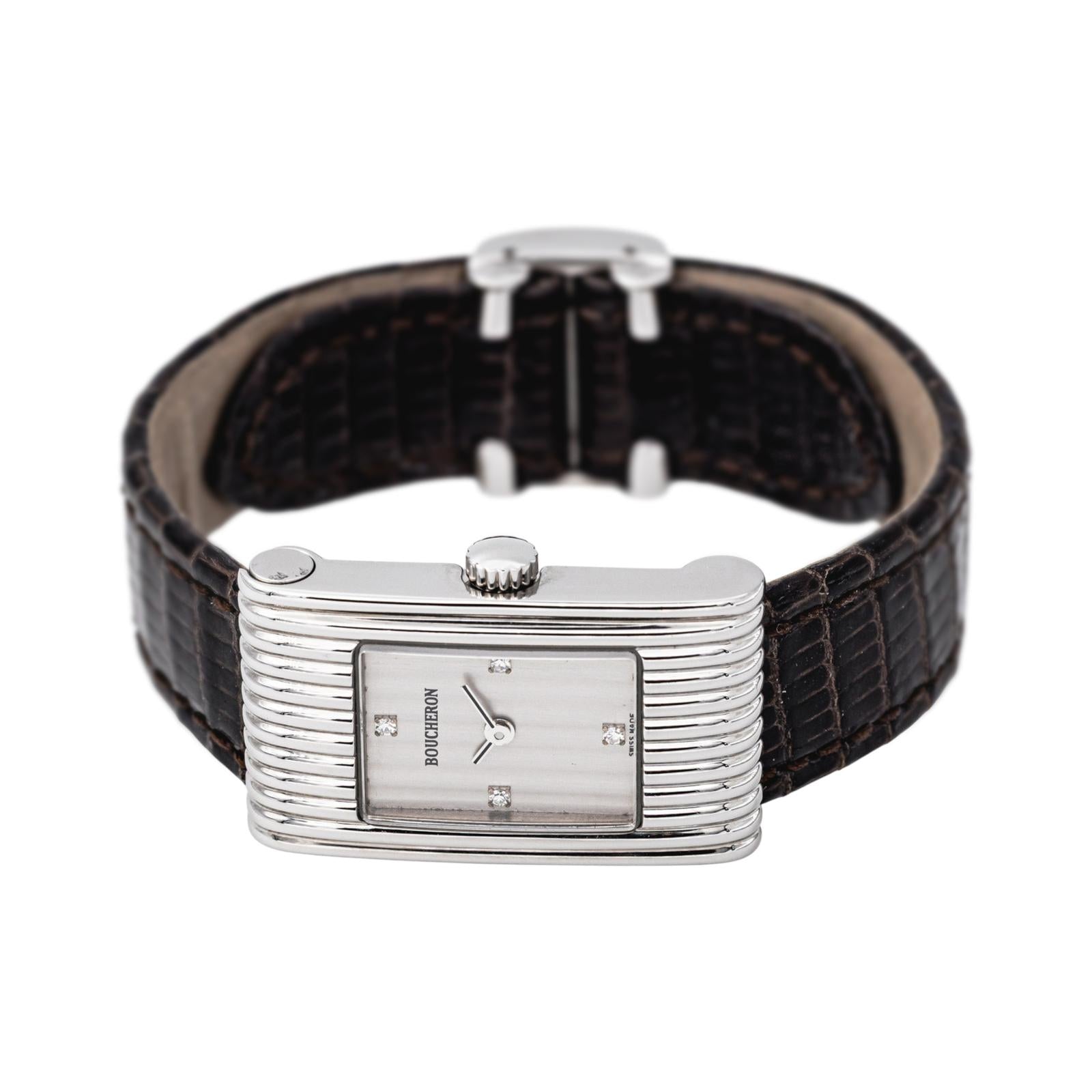 Montre BOUCHERON Reflet en acier, argent, cuir et diamants