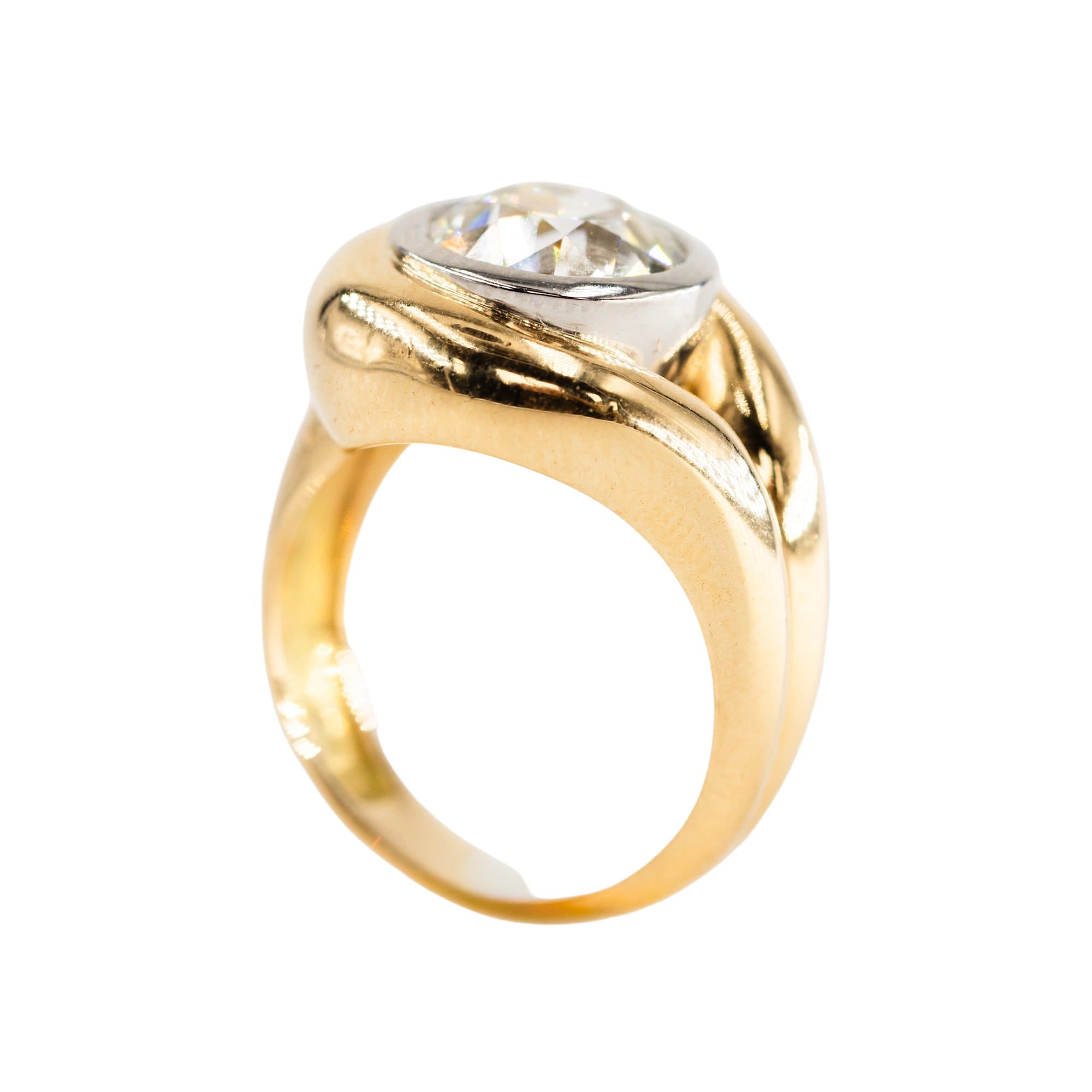 Bague Solitaire en or jaune, platine et diamant