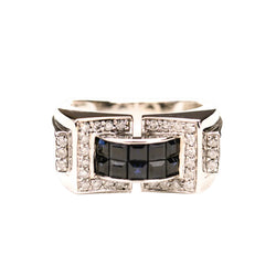 Bague Tank en or blanc, saphirs et diamants