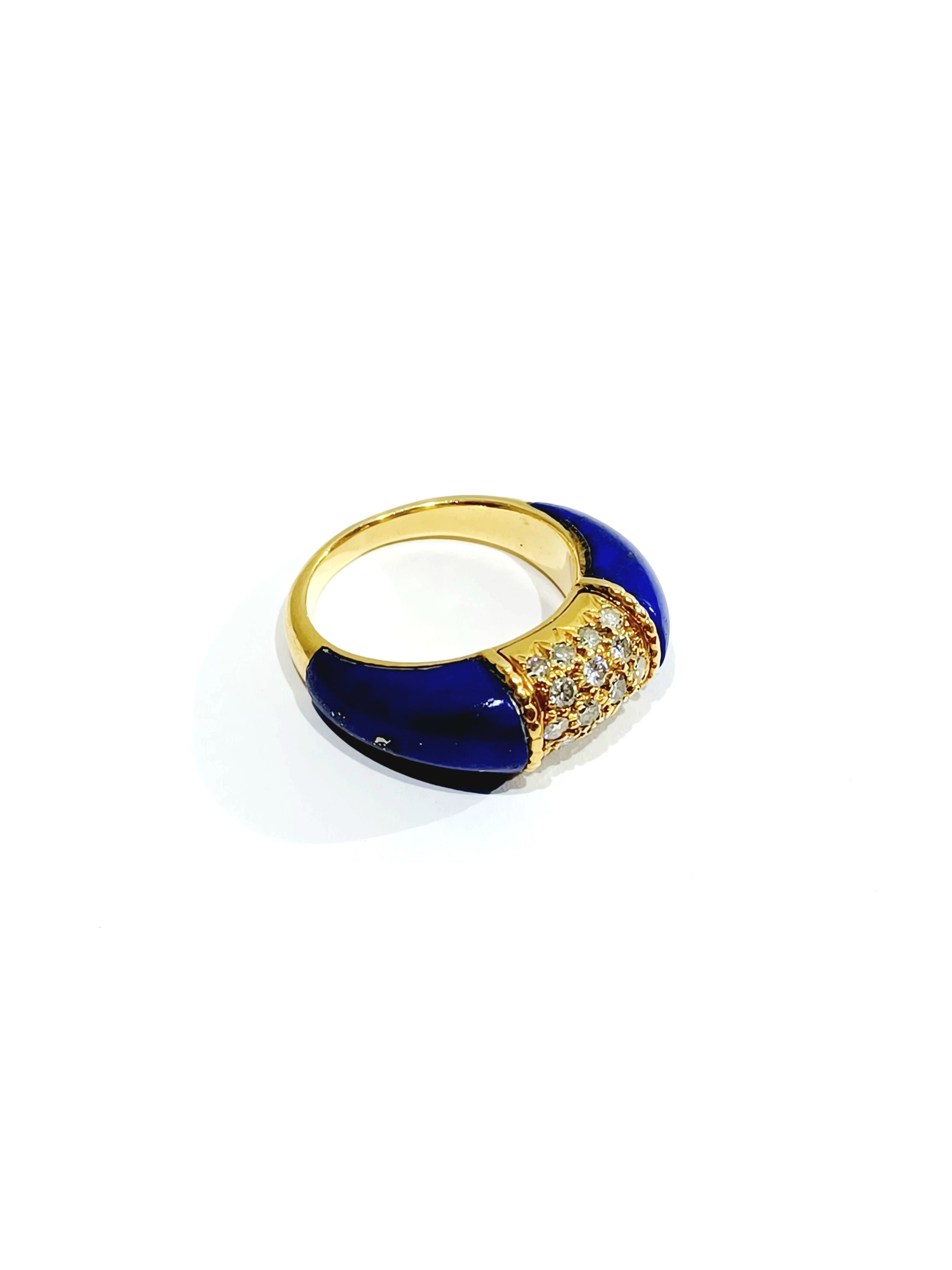 Bague Jonc en or jaune, lapis-lazuli et diamants