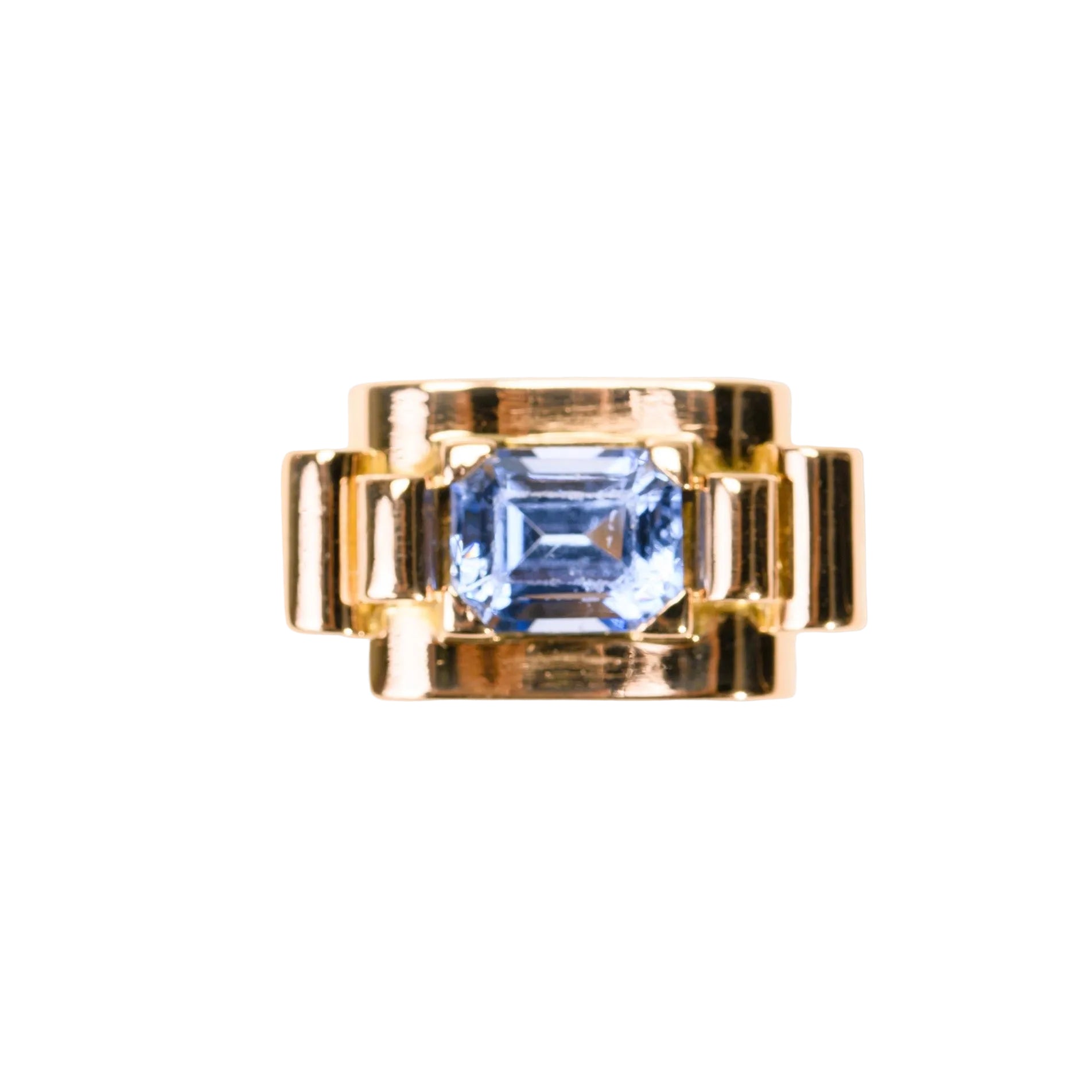 Bague Tank en or rose et spinelle bleu