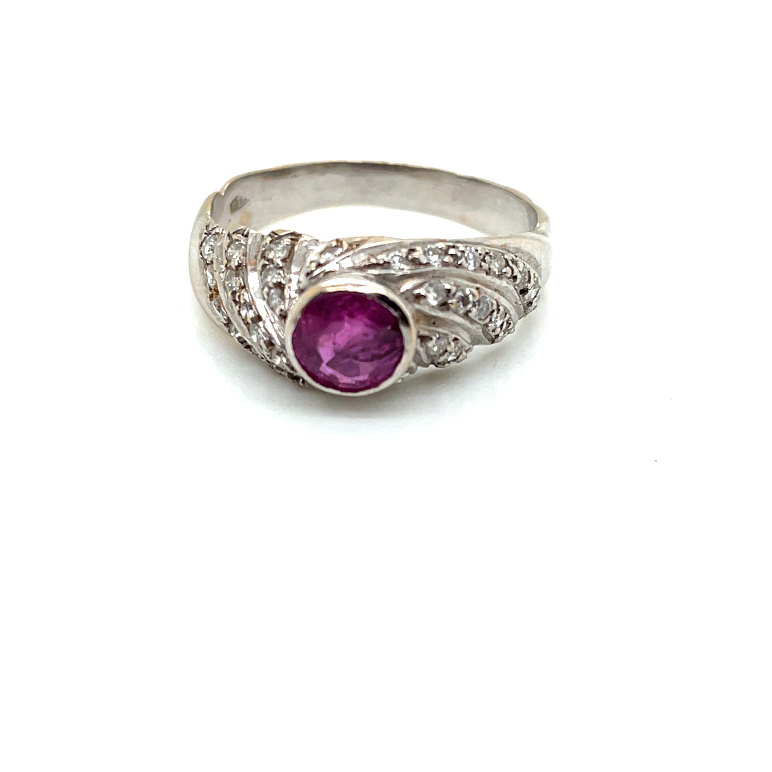 Bague jonc en or, saphir rose et damants