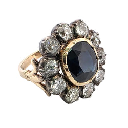 Bague Marguerite en or jaune, argent, saphir et diamants