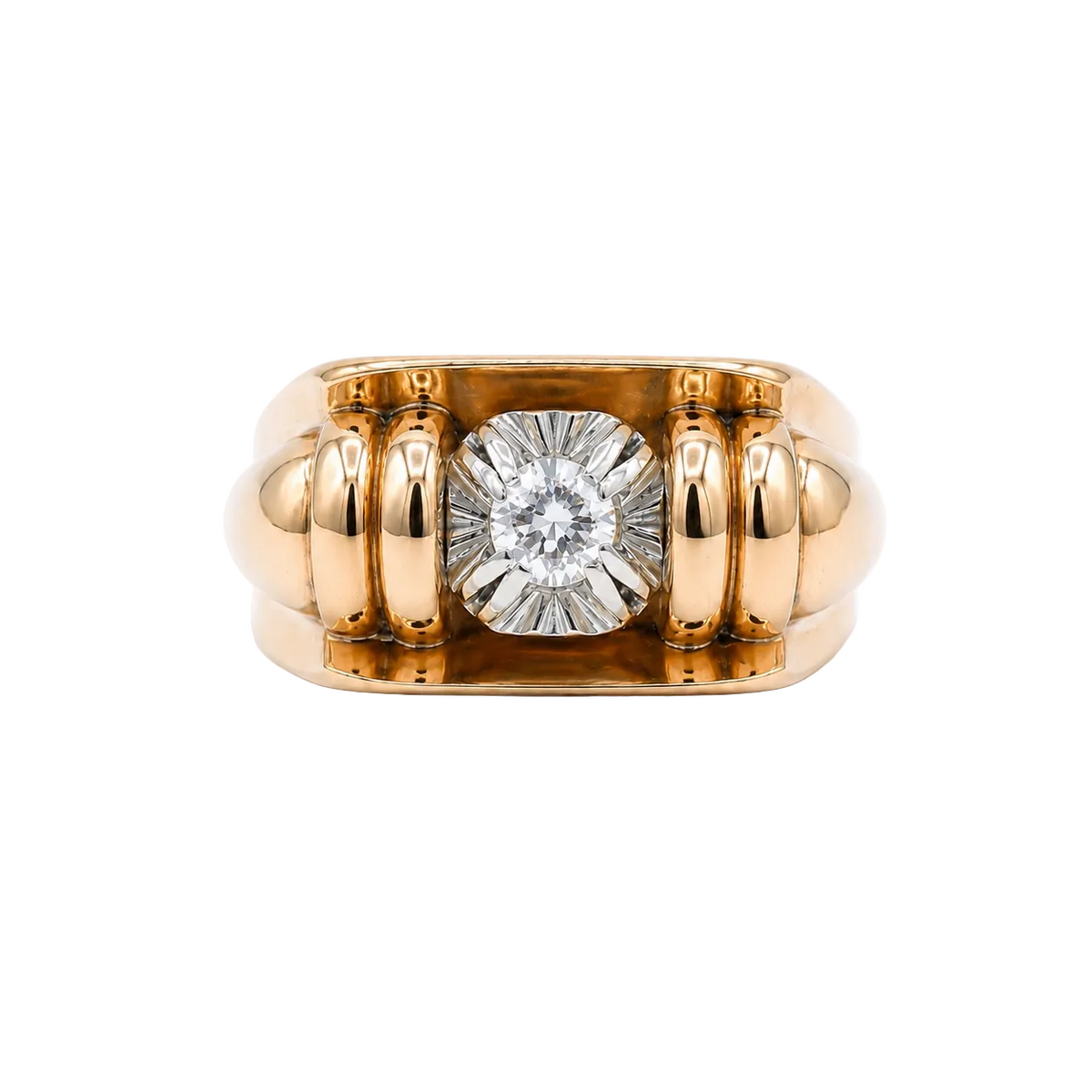Bague Tank en or rose, platine et diamant
