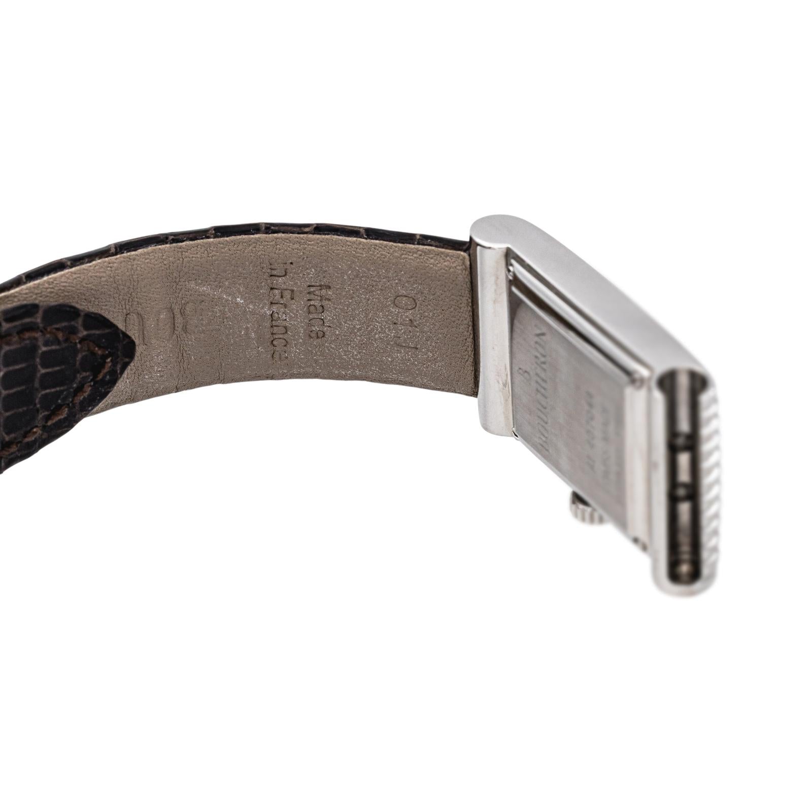 Montre BOUCHERON "Reflet" en acier, argent, cuir et diamants