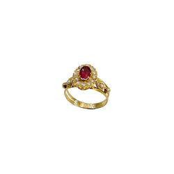 Bague Napoléon III en or jaune, grenat doublet et perles