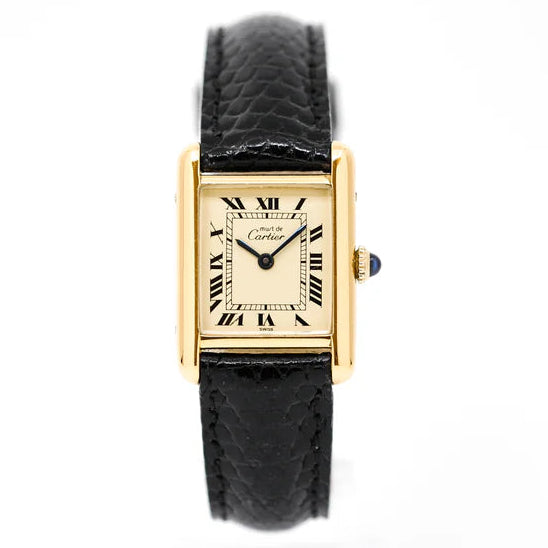 Montre CARTIER Tank Must PM en vermeil et cuir