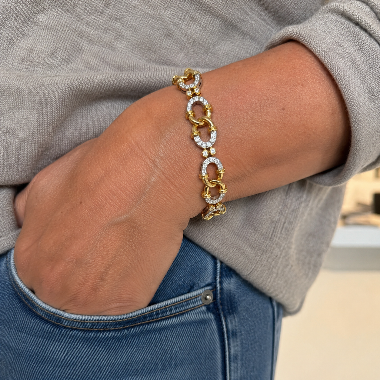 Bracelet Maille en or blanc, or jaune et diamants