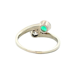 Bague Toi & Moi en or blanc, émeraude et diamant