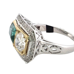 Bague Toi & Moi en or blanc, or jaune, émeraude et diamants
