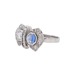 Bague Toi & Moi en or blanc, saphir et diamants