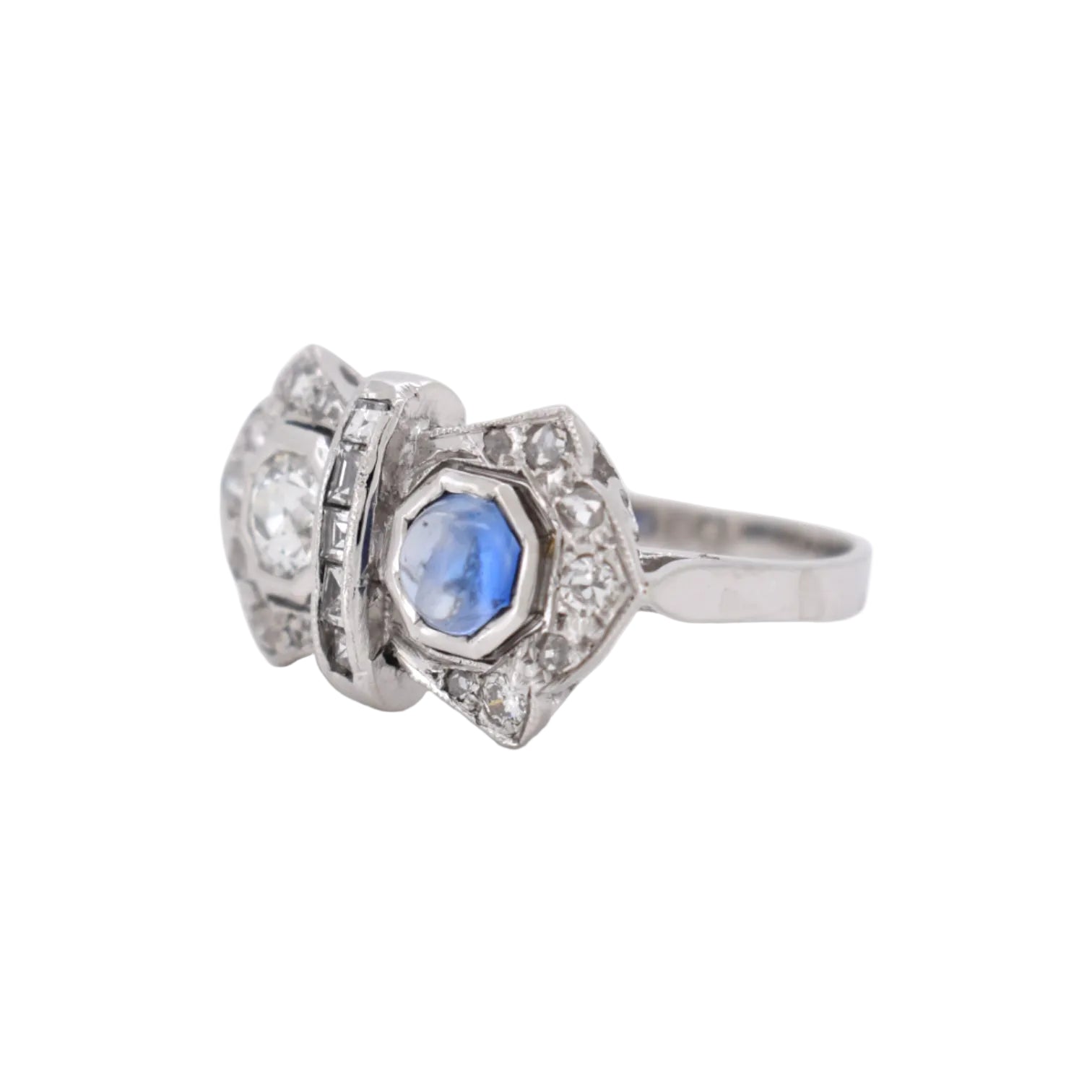 Bague Toi & Moi en or blanc, saphir et diamants