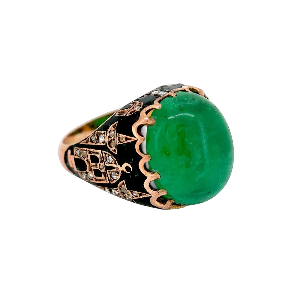 Bague Cocktail en or jaune, émail, émeraude et diamants
