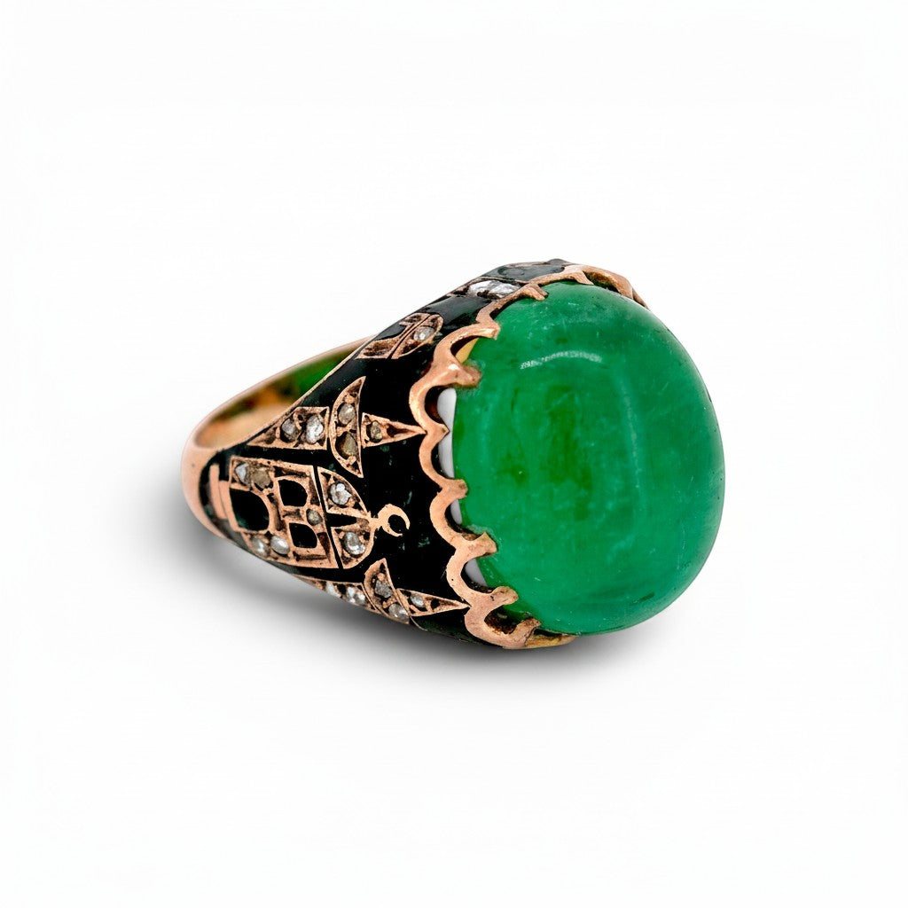 Bague Cocktail en or jaune, émail, émeraude et diamants