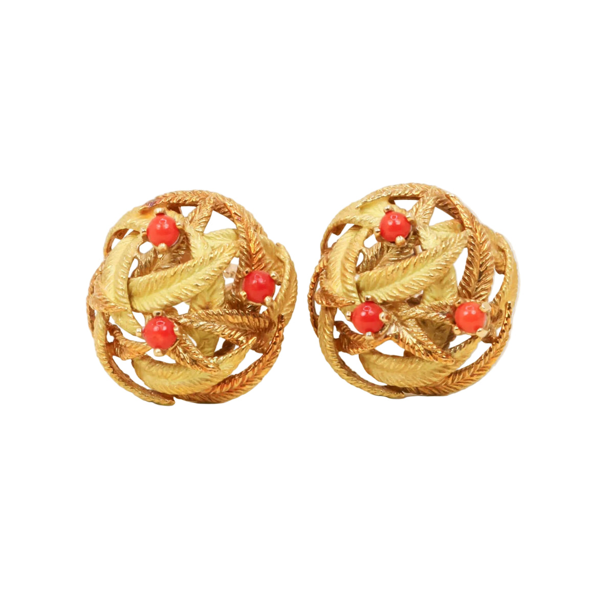Boucles d'oreilles Clips en or jaune et corail