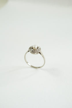 Bague cible or diamants et perle