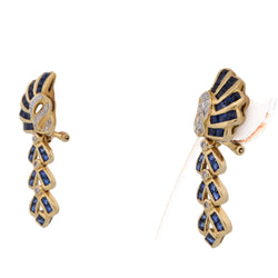 Boucles d'oreilles Pendantes en or jaune, saphirs et diamants