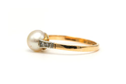 Bague Solitaire en or blanc, or jaune, perle et diamants